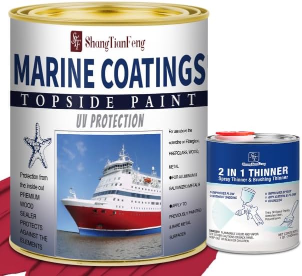 ShangTianFeng 207014 Marine Wood and Fiberglass Primer,32 Fl Oz Brilliant Bright Red+10 Fl Oz diluent, Suitable for use on fiberglass, wood or metal surfaces above the waterline 1 Quarts