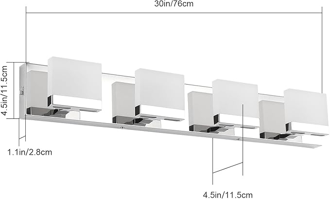 SineRise LED Modern Bathroom Vanity Light Fixtures (4-Light, 30-Inch, 5CCT), Chrome Modern Acrylic Bathroom Wall Lighting Fixtures Over Mirror (3000K/3500K/4000K/5000K/6000K)