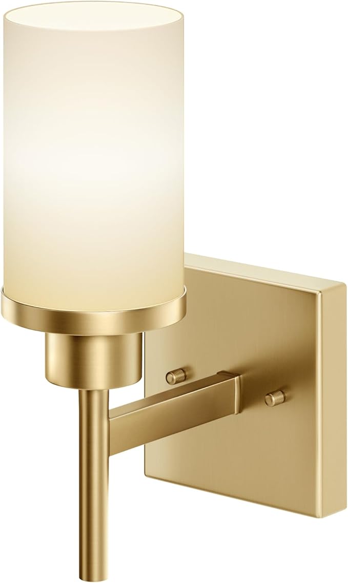 Vanity Lighting Fixtures with White Frosted Glass Gold Wall Lamp for Bathroom Mirror Bedroom, Living Room, Kitchen Cabinet, Washroom Porch T001GD-L1