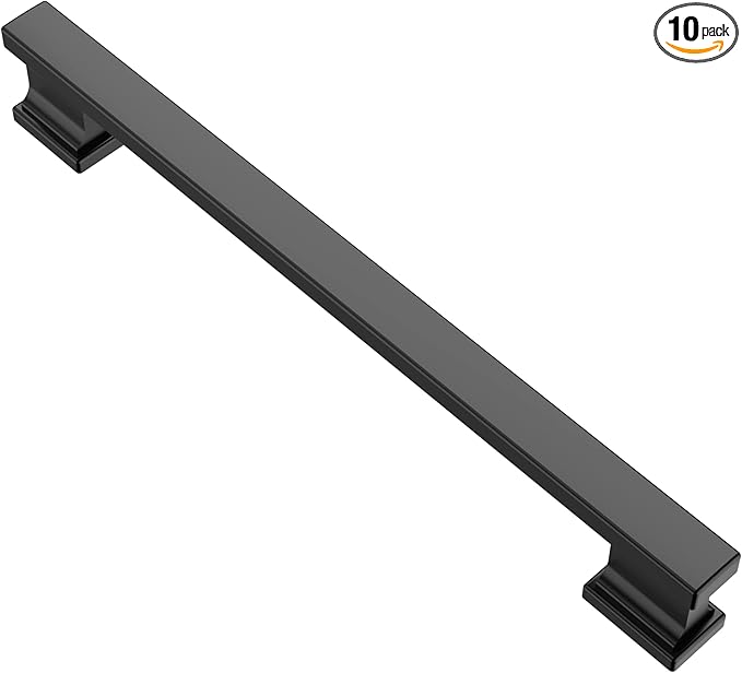Alzassbg 10 Pack Matt Black Cabinet Pulls, 7 Inch(177.8mm) Hole Centers Kitchen Cabinet Handles for Cabinets and Drawers AL3061MB