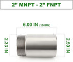TAISHER 1PCS Stainless Steel Pipe Fittings, 2" NPT Male x 2" NPT Female Threaded, 6" Length Nipple Cast Pipe