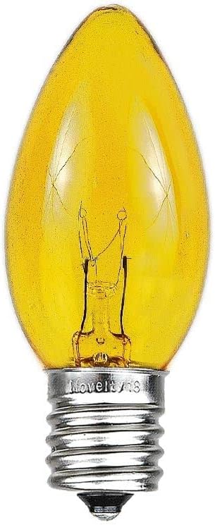 Novelty Lights Incandescent Christmas Replacement Bulbs - Indoor/Outdoor Individual Bulbs for Christmas Tree, Display, & More - C9/E17 Intermediate Base, 7 Watt Lights (Yellow, 25 Pack)