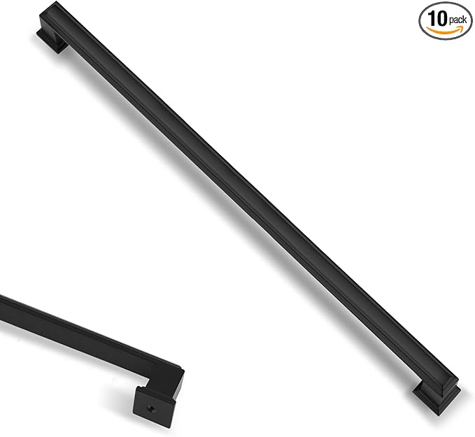 10 Pack 10 Inch(254mm) Hole Center Matte Black Modern Cabinet Pulls Kitchen Cabinet Handles Kitchen Cabinet Hardware Timeless Drawer Pulls for Dresser Cupboard Wardrobe, M-Black(10x10)