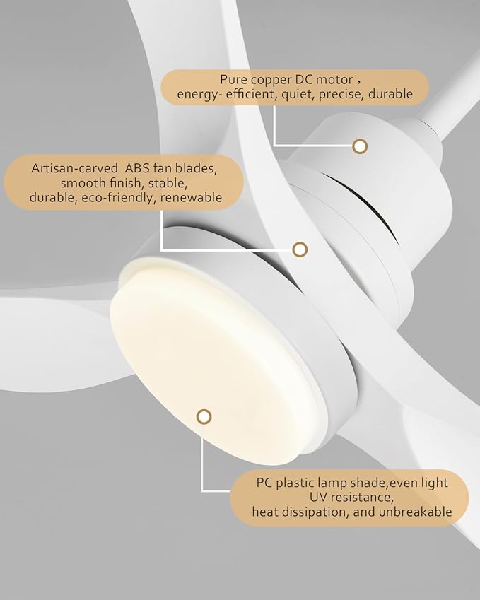 52 Inch Ceiling Fans with Lights Remote, White Ceiling Fans 3 Color Temperature, Timer, ETL Listed, 3 Downrods, 3 Blades, 6 Speed Modern Fan Quiet Reversible DC Motor for Patio Outdoor