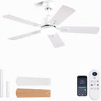 42 inch Modern White Ceiling Fans with Lights APP/Remote Control, Low Profile Reversible 6 Speeds Ceiling Fan Light for Indoor/Outdoor Patio Bedroom Living Room