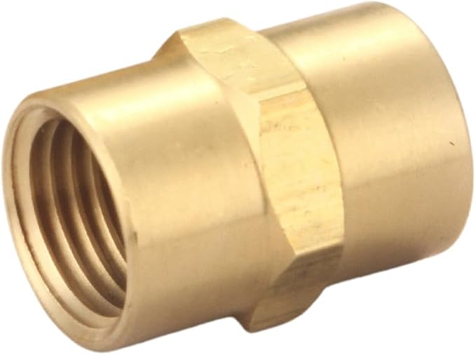 Brass Coupling 1/4 Inch NPT Female x 1/4 Inch NPT Female Hex Head Pipe Fitting, Compressor connector fnpt to fnpt Coupler, Air Hose Adapter Fittings, Thread 0.5" ID to 0.5" ID, 4 Pcs