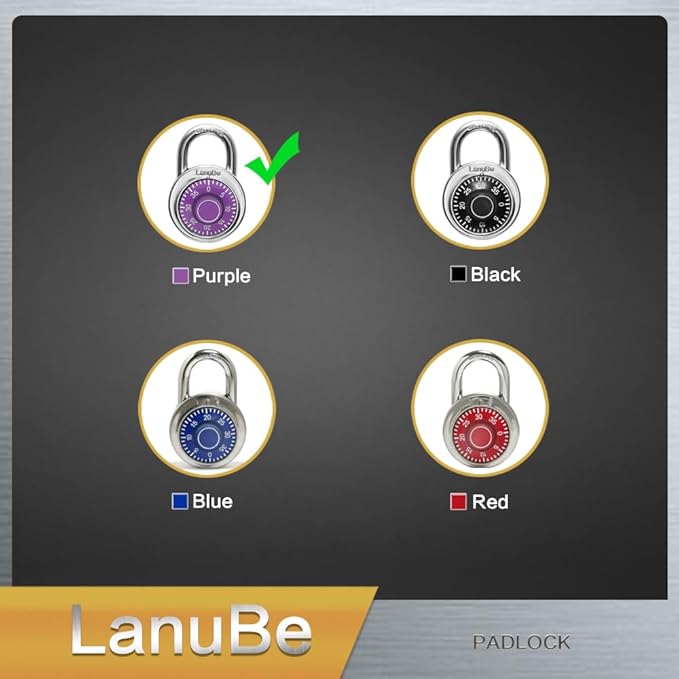 LanuBe Standard Dial Combination Lock, 2 inches. Wide, with Different Combinations, Purple Turnplate, Pack of 48; Lock for School, Employee, Gym Sports Locker, Case, Toolbox