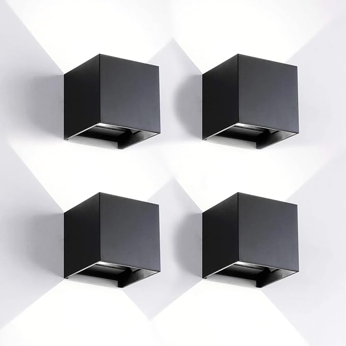4 Pack LED Outdoor Sconces Wall Lights 20W Exterior/Interior Up and Down Lights IP65 Waterproof Modern Outdoor Lighting Fixtures Square Aluminum Wall Mount Light Black 6500K Cold Lights