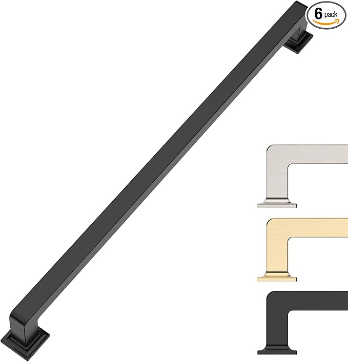 6 Pack 12.6 Inch Cabinet Handles Matte Black Cabinet Pulls Long Kitchen Cabinet Handles Black Cabinet Hardware Wardrobe Pulls Kitchen Handles for Cabinets Black Pulls for Cabinets