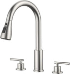 APPASO 2 Handle Kitchen Faucet, Brushed Nickel 3 Hole Kitchen Sink Faucet，Modern High Arc 3 Modes Stainless Steel Faucet for Kitchen Sink