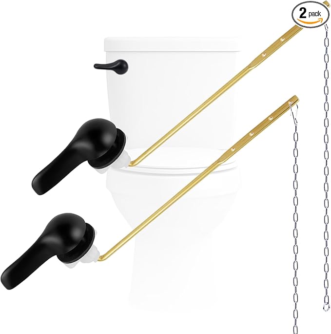 Hygie Rinse 2PCS Universal Metal Toilet Handle Replacement Kit Front Mount Toilet Lever Compatible with TOTO/Glacier Bay/Gerber, Toilet Flush Handle with Flapper Chain, Matteblack