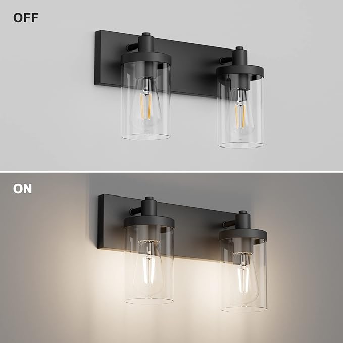 Aipsun Black Bathroom Light Fixtures Vintage Vanity Light for Bathroom Industrial Wall Sconce with Clear Glass Shade(Exclude Bulb)