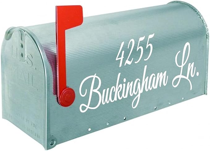 VWAQ Mailbox Address Decal Set of 2 - Insert Street Name & Address Personalized Decals CMB7 (White, 12" W X 4" H)