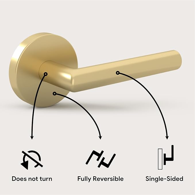 Mega Handles Ronn Dummy Lever Door Handle Set for Closet or French Doors, Single Side, Non-Turning Reversible Door Levers, Fits All Standard Door Sizes, Screws Included - Satin Brass (2 Pack)