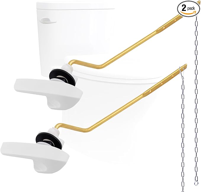 2Pack Universal Side Mount Toilet Handle Replacement Kit Compatible with Kohler K-GP30324-CP/Glacier Bay Toilet with Flapper Chains, Metal Toilet Flusher Lever, White
