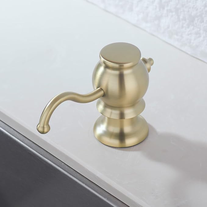 RANDOM Brushed Gold Soap Dispenser for Kitchen Sink,Built in Sink Soap Dispenser with Solid Brass Pump Head Soap Dispenser Extension Tube Kit and 11 Ounce Large PET Liquid Soap Bottle.RD84038BG