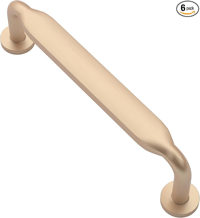 Alzassbg 6 Pack Brushed Gold Cabinet Handles, 3-3/4 Inch(96mm) Hole Centers Arch Modern Cabinet Pulls Kitchen Cabinets Hardware for Cabinets and Drawers AL3503BG