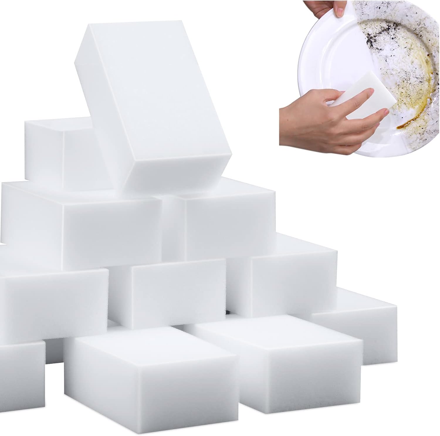 10 Pack Magic Sponge Eraser 2X Thick and Long Lasting Melamine Cleaning Sponges in Bulk - Multi Surface Scrubber Foam Cleaning Pads - Bathtub, Floor, Baseboard, Bathroom, Wall Cleaner (3.9*2.4*0.8in)