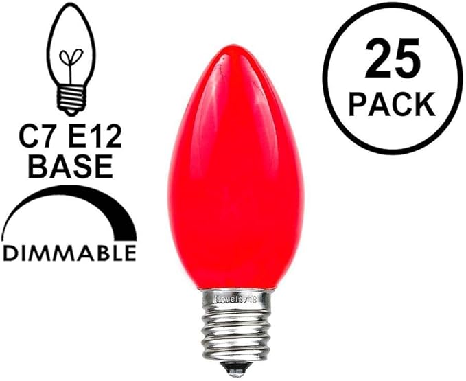 Novelty Lights 500 Case C7 Outdoor Ceramic Christmas Replacement Bulbs, Red, C7/E12 Candelabra Base, 5 Watt