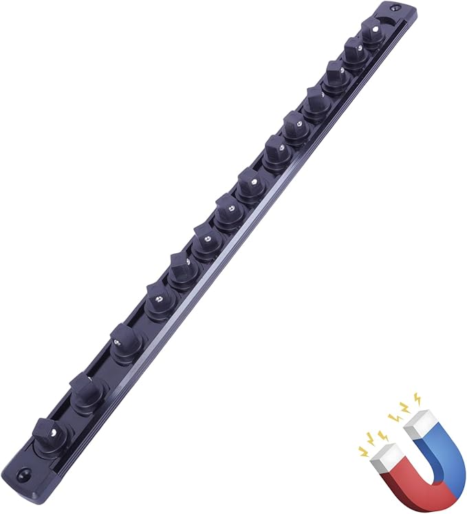 Magnetic Socket Holder Organizer Set:3/8-Inch Drive Socket Trays Socket, 360° Swivel 14 Clips Socket Holder Kit, For Automotive Mechanic Garage (Black)