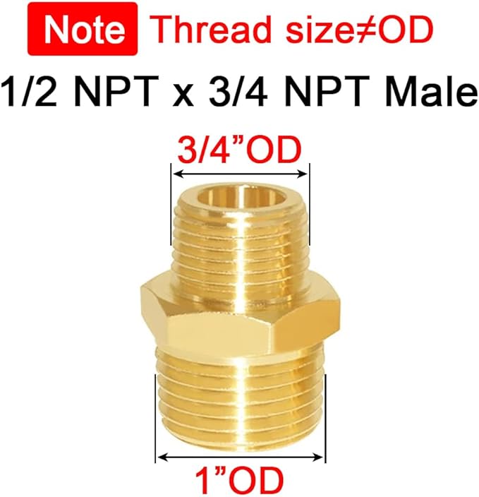 Joywayus 2PCS 3/4" NPT Male x 1/2" NPT Male Hexagon Brass Pipe Fitting Adapter