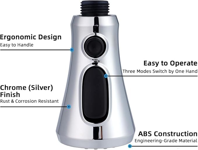Hibbent Pull Down Spray Head for Kitchen Faucet, 3-Function Kitchen Sink Spray Nozzle with 15 Adapters, Faucet Head Replacement Compatible with Moen, American Standard, Delta, Kohler Faucets, Chrome