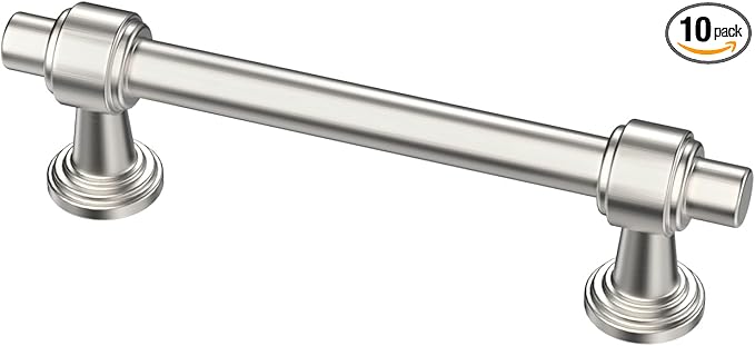 Alzassbg 10 Pack Brushed Satin Nickel Cabinet Pulls, 3-3/4 Inch(96mm) Hole Centers Cabinet Handles Kitchen Hardware Straight Bar for Cabinets and Drawer AL3505SN