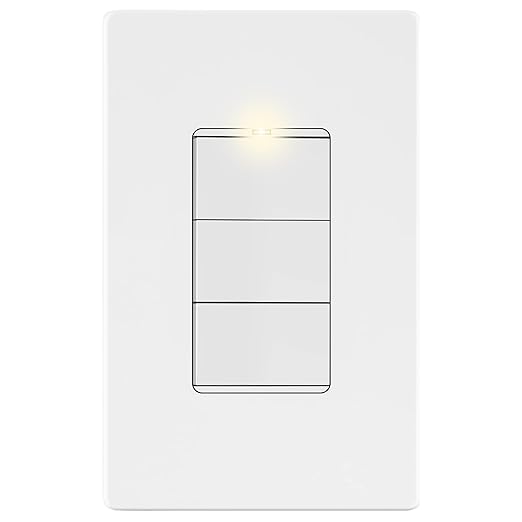 LIDER Minimalist Design Matte Finish Lighted Triple Switch with Screwless Wall Plate, Combination Frameless Decorator Switch with Locator Light, Ground Terminal Single Pole, 15A 120V, UL Listed, White