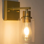 EMONG Gold Bathroom Light Fixtures,1-Lights Brushed Brass Vanity Light with Clear Glass Shade, Wall Sconces for Hallway, Farmhouse, Living Room