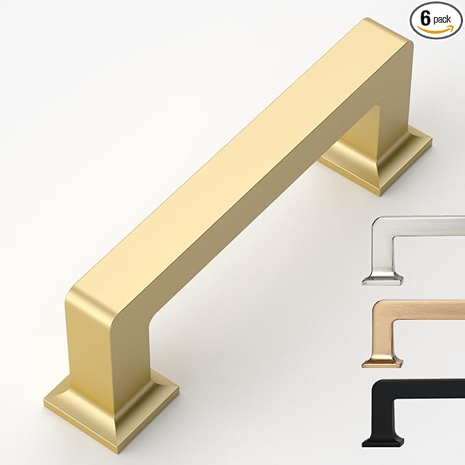 6 Pack Gold Cabinet Handles - 3 Inch Pulls for Cabinets