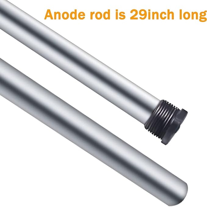 Magnesium Anode Rod 29" for Hot Water Heater Compatible with GE Geospring Rheem Reliance Richmond Tank, Three Quarter 3/4" NPT Thread 0.84" Diameter Hex Plug with Socket & Teflon Tape(Pack of 2)