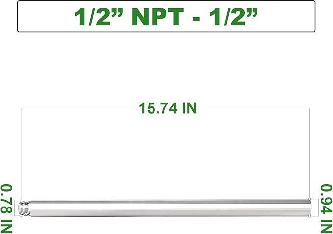 TAISHER 1PCS Stainless Steel Pipe Fittings, 1/2" NPT Male x 1/2" NPT Female Threaded, 16" Length Nipple Cast Pipe