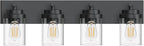 Bathroom Vanity Light Fixture with Clear Glass Shade, 4-Light Matte Black Bathroom Light Fixtures Over Mirror, Modern Vanity Lighting Fixtures for Bathroom/Living Room/Bedroom, E26 lamp Holder