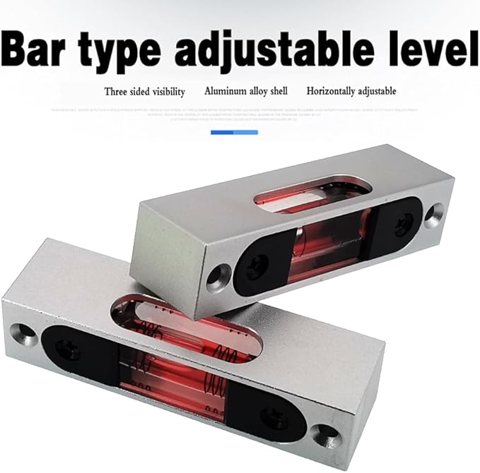 Metal high-precision adjustable level, small level bar level, bubble, square three line bubble, magnetic (red （No night light）)