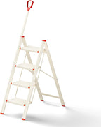 ASPERALD 4 Step Ladder with Single-Handrail,Foldable Step Stool with Anti-Slip Wide Pedals for Home Kitchen Closet, Step Ladder 4 Step Folding White