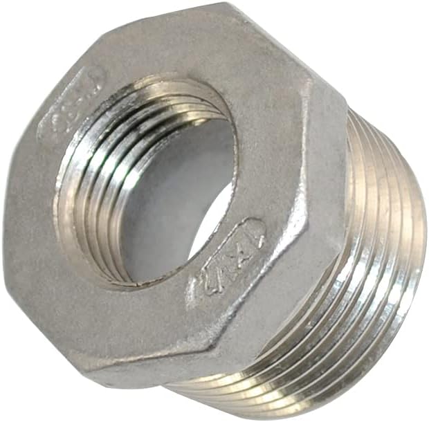 1/4" Male NPT to 1/8" Female NPT Female Reducing/Reducer Bushing Pipe Fitting,Adapter,Stainless Steel SS 304 Hex Bushing (1" Male to 1/2" Female)
