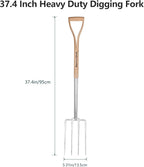 Berry&Bird Garden Digging Fork, 37.4" Stainless Steel Garden Spading Fork with D-Grip Handle, 4-Tine Heavy Duty Long Handled Pitchfork with Ash Wood Handle for Digging, Planting, Cultivating, Aerating