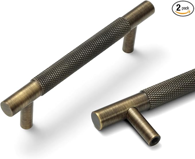 Solid Brass Cabinet Pulls, Knurled Cabinet Pull, Antique Brass Drawer Handles for Bathroom, Bedroom, Kitchen (2, 5.12inch/130mm)