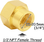 3PCS Brass Reducer Adapter, 1/2" NPT Female to 3/4" NPT Female Thread, Hex Reducing Pipe Fitting Coupler Nipple Connector for Water/Oil/Gas