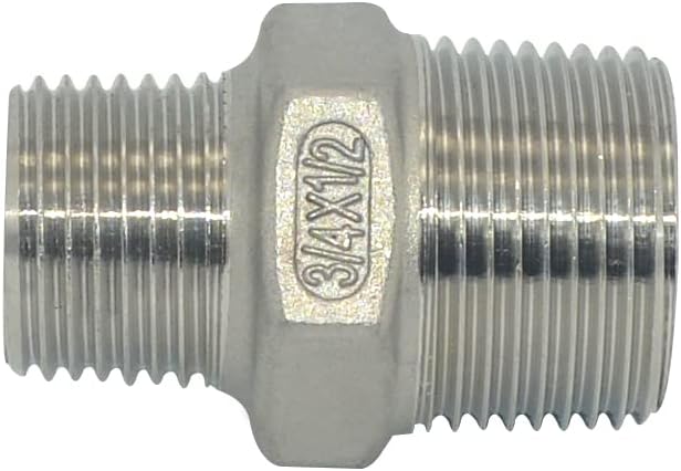 3/4" x 1/2" Male Threaded Reducing Nipple Fitting/Adapter, SS304 Stainless Steel NPT Pipe Hex Reducer