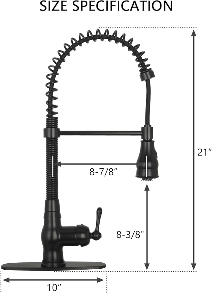 Akicon Pre-Rinse Spring Kitchen Faucet, Single Handle Solid Brass High Arc Pull Down Sprayer Head Kitchen Sink Faucet with Deck Plate