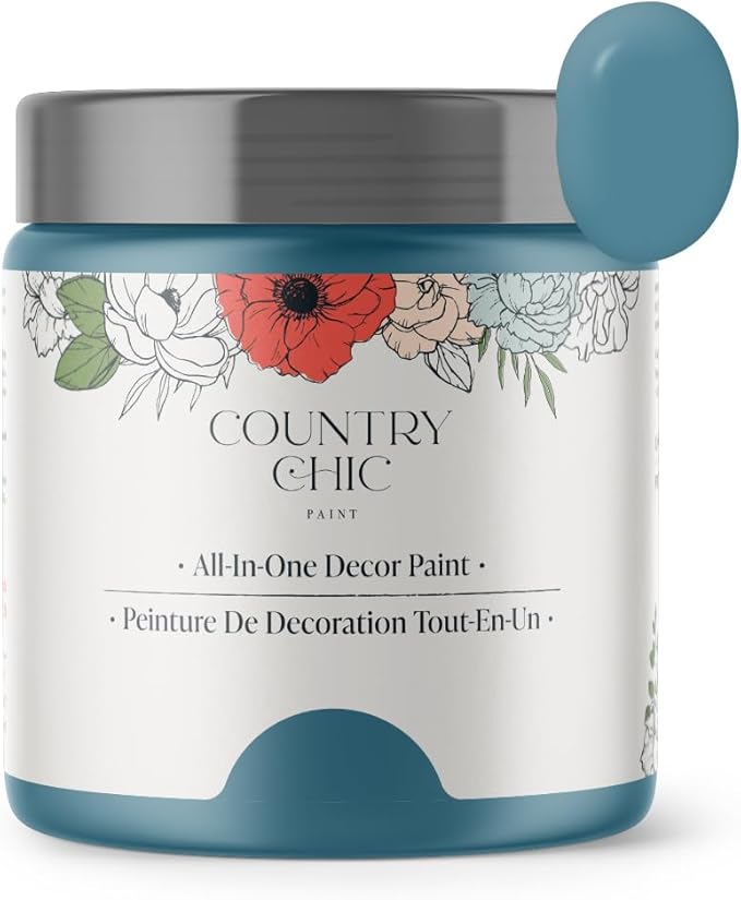 Country Chic All-in-One Chalk Paint for Furniture, Cabinets, Home Decor, Eco-Friendly, Matte Finish, Built-In Primer & Top Coat for Wood, Metal - Tide Pool (Blue) - 8 oz (237 ml)