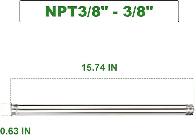 TAISHER 2PCS Stainless Steel Pipe Fittings, 3/8" NPT Male x 3/8" NPT Male Threaded, 16" Length Nipple Cast Pipe