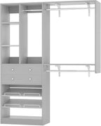 Closet System - 5FT Small Closet System with Drawers, 60" Closet Organizer System with Reversible Hanging Shelving, Closet Systems for Small/Walk-in Closets, Morandi Grey