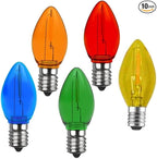 10 Pack Christmas Replacement Multicolour Bulbs,Outdoor Individual LED Bulbs for Events, Holiday Parties, Patios C7/E12 Candelabra Base,Shatterproof Plastic