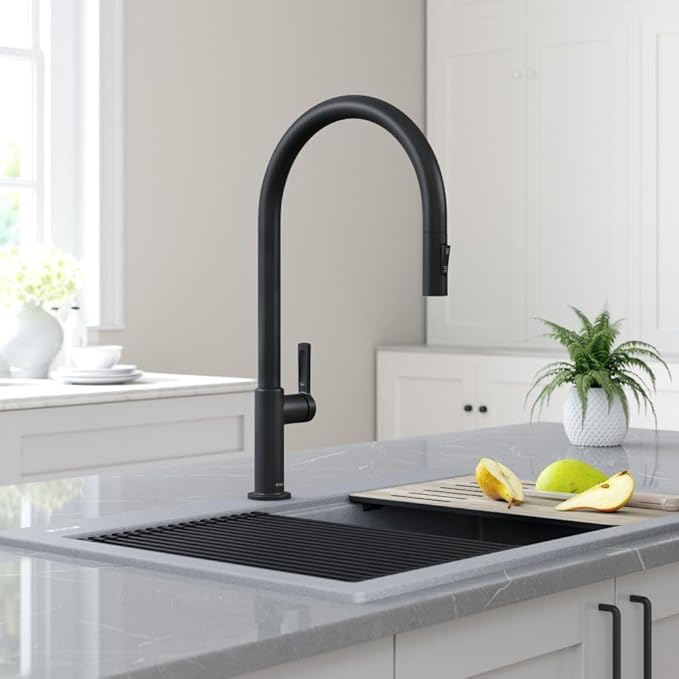 KRAUS Oletto High-Arc Single Handle Pull-Down Kitchen Faucet in Matte Black, KPF-2821MB