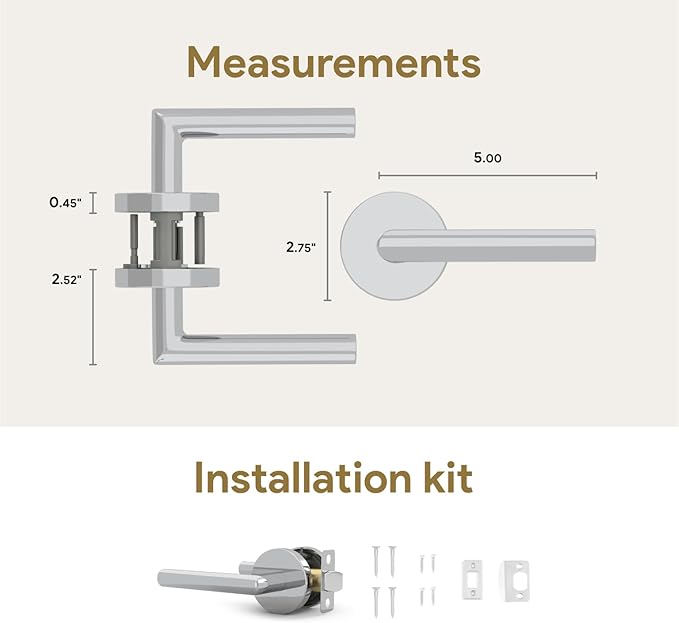 Mega Handles Ronn Passage Lever Door Handle Set for Hallway, Closet and Bathroom, Heavy Duty Door Levers, Fits All Standard Door Sizes, Screws Included - Polished Chrome (1 Pack)
