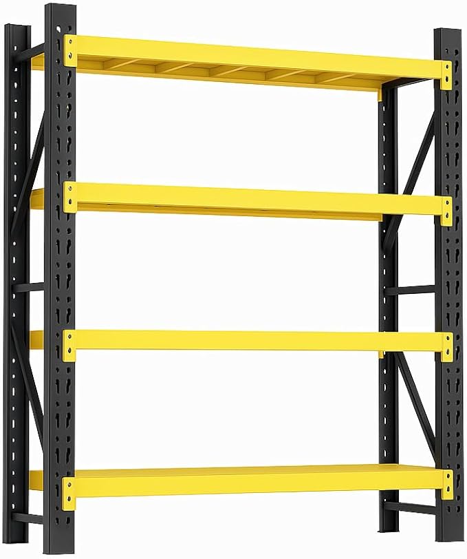 Storage Shelves Heavy Duty, Metal Garage Shelving Units, 4 Tier Storage Rack Shelf, Steel Industrial Shelving, Adjustable Standing Shelf for Basement/Warehouse Yellow and Black, W41.34*D19.69*H78.74