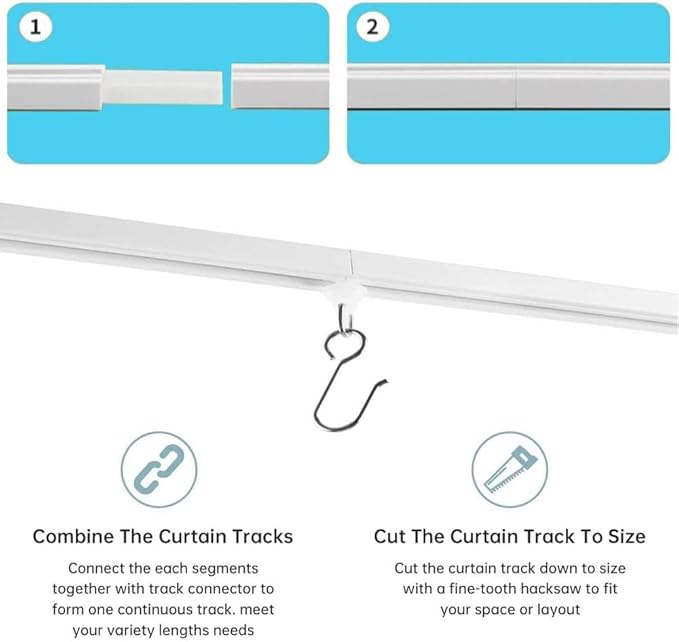 Self Adhesive Ceiling Or Wall Curtain Track 12FT No Drill Rod, No Damage Curtain Track Hangers, Adhesive Curtain Rod For Windows Cabinet Closet Bathroom Shower