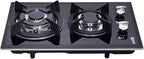 12 Inch Dual Fuel Gas Cooktop - Sealed 2 Burners, Tempered Glass, Drop-in Gas Hob DK123-A01S, Black
